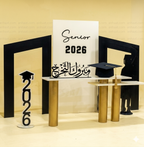 استاند خلفية حفل تخرج مودرن لعام 2026 | مبروك التخرج باللون الأسود الملكي